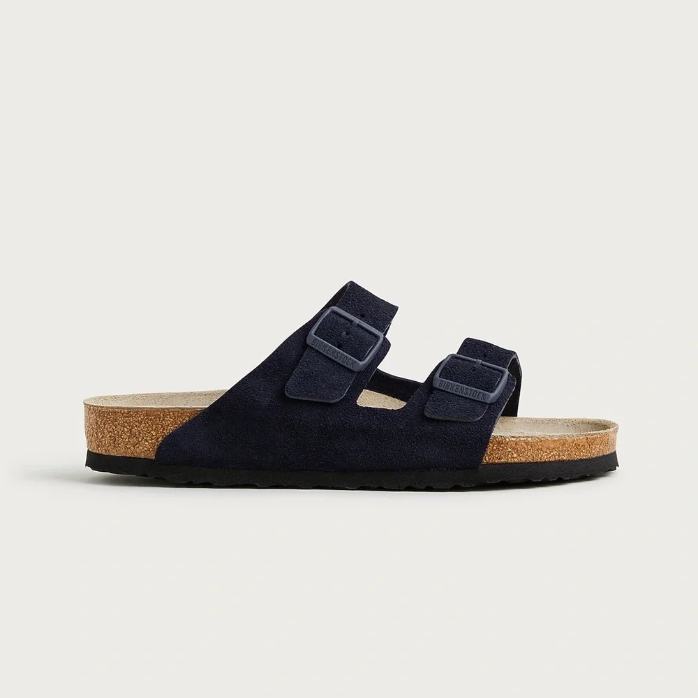 Birkenstock Men’s Arizona Soft Footbed Blue Suede Leather Slide Sandals Size 46